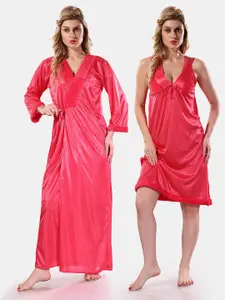 Be You V-Neck Lace Up Details Satin Maxi Nightdress With Robe