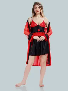 Be You V Neck Lace Up Details Satin Nightdress With Robe