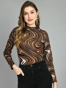 IUGA Abstract Printed High Neck Long Sleeves Casual Knitted Top