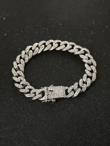 Fashion Frill Men Silver-Plated American Diamond Link Bracelet