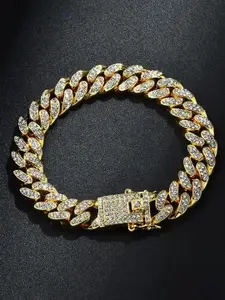 Fashion Frill Men Gold-Plated American Diamond Link Bracelet