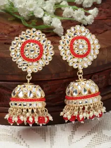 ZENEME Gold-Plated Dome Shaped Jhumkas Earrings
