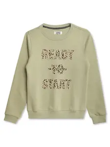 Cantabil Girls Typography Printed Fleece Sweatshirt