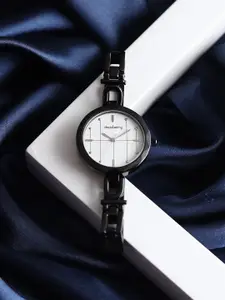 DressBerry Women White Embellished Dial & Black Bracelet Style Straps Analogue Watch HOBDB-110-BK