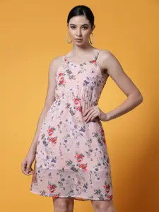 Oomph! Floral Printed Shoulder Strap A-Line Dress
