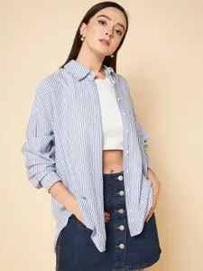 High Star oversized blue striped cotton casual shirt