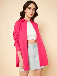 High Star oversized solid cotton pink casual shirt