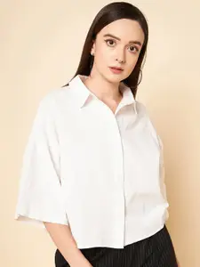 High Star oversized solid cotton white casual shirt