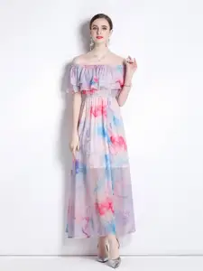 JC Collection Tie and Dyed Off-Shoulder Flared Sleeve Maxi Dress