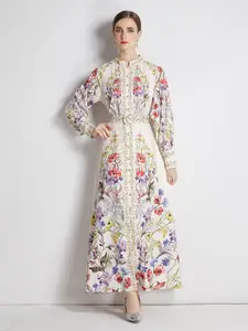 JC Collection Floral Printed Fit & Flare Maxi Dress With Belt