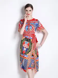 JC Collection Geometric Printed Midi A-Line Dress