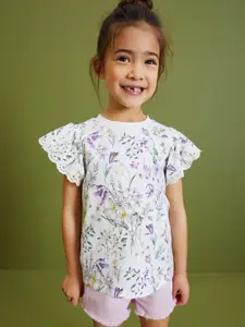 NEXT Girls Floral Printed Flared Sleeve Cotton Top