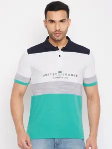 Club York Typography Printed And Striped Polo Collar Casual T-shirt