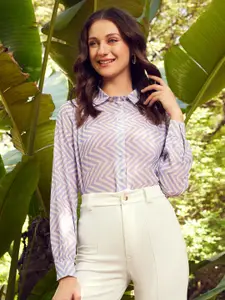 WORK IT by STREET 9 Lavender Comfort Chevron Printed Casual Shirt