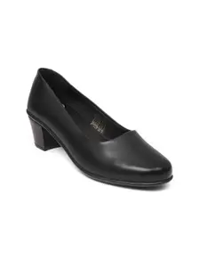 Zoom Shoes Round Toe Leather Block Heel Pumps