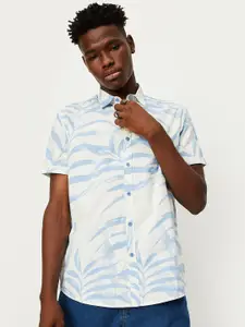 max Blue Opaque Tropical Printed Cotton Casual Shirt