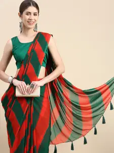 Rani Saahiba Red & Green Leheriya Poly Chiffon Leheriya Saree