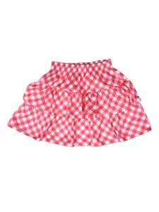 POMY & JINNY Girls Checked Knee-Length Tiered Skirt
