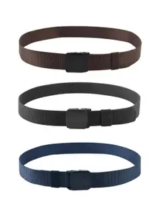 WINSOME DEAL WINSOME DEAL Men Set Of 3 Textured Canvas Belt With Slider Buckle