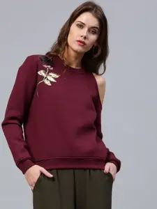SASSAFRAS Women Maroon Solid Sweatshirt