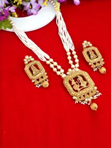 MANSIYAORANGE Gold-Plated Stone-Studded Temple Necklace & Earrings