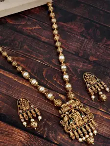 MANSIYAORANGE Gold-Plated Kundan-Studded & Beaded Necklace & Earrings