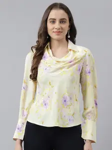 Latin Quarters Floral Printed Cowl Neck Cuffed Sleeves Top