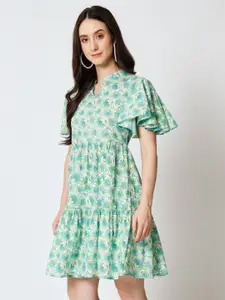 Mishpra Floral Printed Flared Sleeves Pure Cotton Fit & Flare Dress