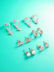 aadita Set Of 6 Gold-Plated Oval Studs Earrings