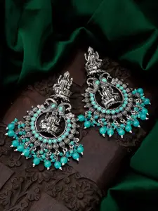 aadita Silver-Toned Oval Chandbalis Earrings