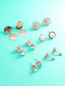 aadita Set Of 6 Rose Gold Oval Studs Earrings