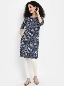 V-Mart Floral Printed Round Neck Cotton Kurta