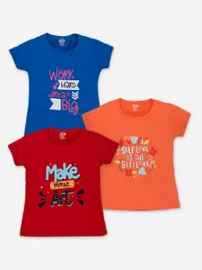 AMUL Kandyfloss Girls Pack Of 3 Typography Printed Pure Cotton T-shirt