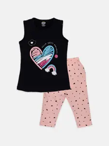 AMUL Kandyfloss Girls Printed Pure Cotton Top with Capris