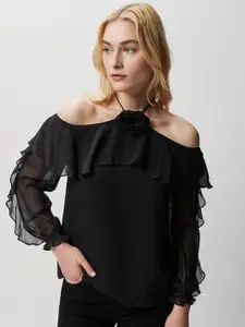 COVER STORY Black Off-Shoulder Ruffled Top