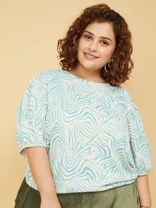 max Plus Size Abstract Printed Puff Sleeve Top