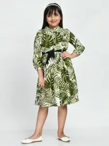 Bella Moda Girls Tropical Printed Pure Cotton Fit & Flare Dress With Belt