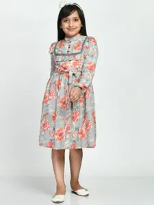 Bella Moda Girls Floral Printed Pure Cotton Fit & Flare Dress With Belt