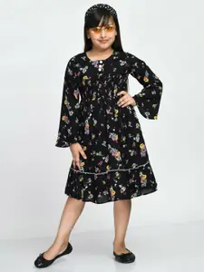 Bella Moda Girls Floral Printed Smocked Pure Cotton Fit & Flare Dress