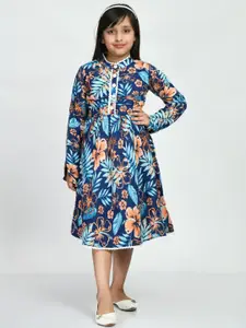 Bella Moda Girls Tropical Printed Lace Inserts Pure Cotton Fit & Flare Dress