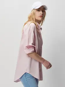 COVER STORY Pink Boxy Fit Longline Pure Cotton Casual Shirt
