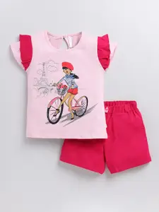 Toonyport Girls Printed Cotton Top with Shorts