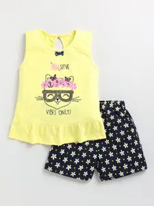 Toonyport Girls Printed Pure Cotton Top with Shorts