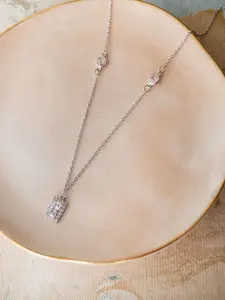 MANNASH Rhodium-Plated Sterling Silver Cubic Zirconia-Studded Pendant Chain