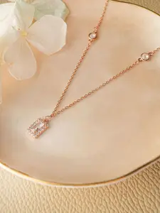 MANNASH Rose Gold-Plated Sterling Silver Cubic Zirconia-Studded Pendant Chain