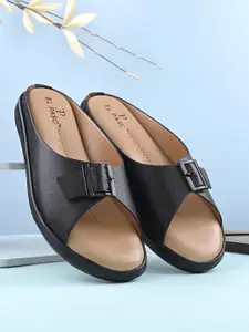 El Paso Perforated Buckled Open Toe Flats