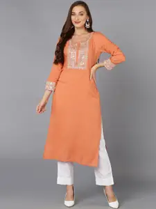 AHIKA Coral Ethnic Motifs Embroidered Sequined Kurta
