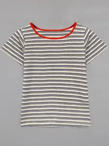 A.T.U.N. Girls Striped Round Neck Cotton T-Shirt