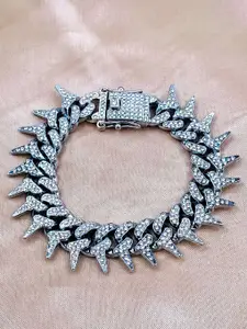 ZIVOM Men Cubic Zirconia Silver-Plated Link Bracelet
