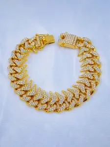ZIVOM Men Cubic Zirconia Gold-Plated Link Bracelet